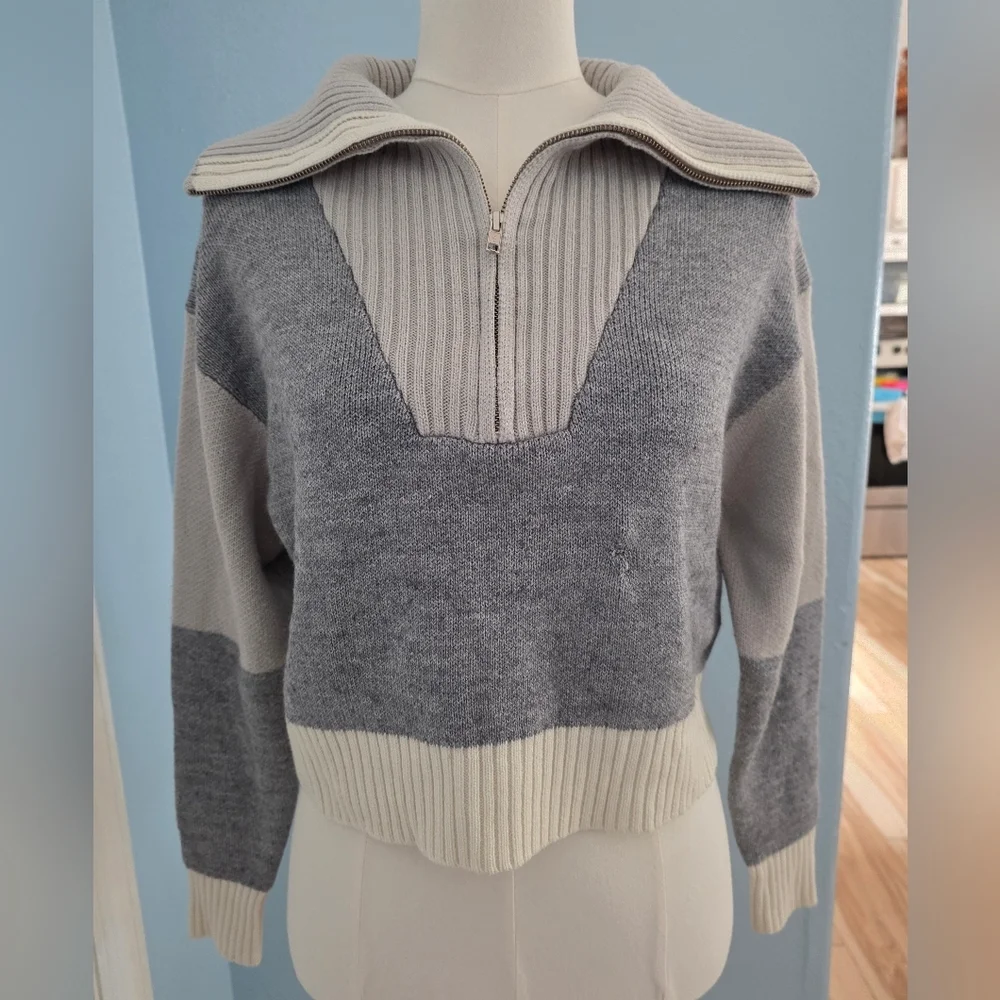 Peter Som Colorblock Zip Cowl Neck Sweater